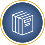 Icon showing three standing books, representing library amenity