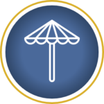 Icon showing umbrella, representing outdoor patio amenity